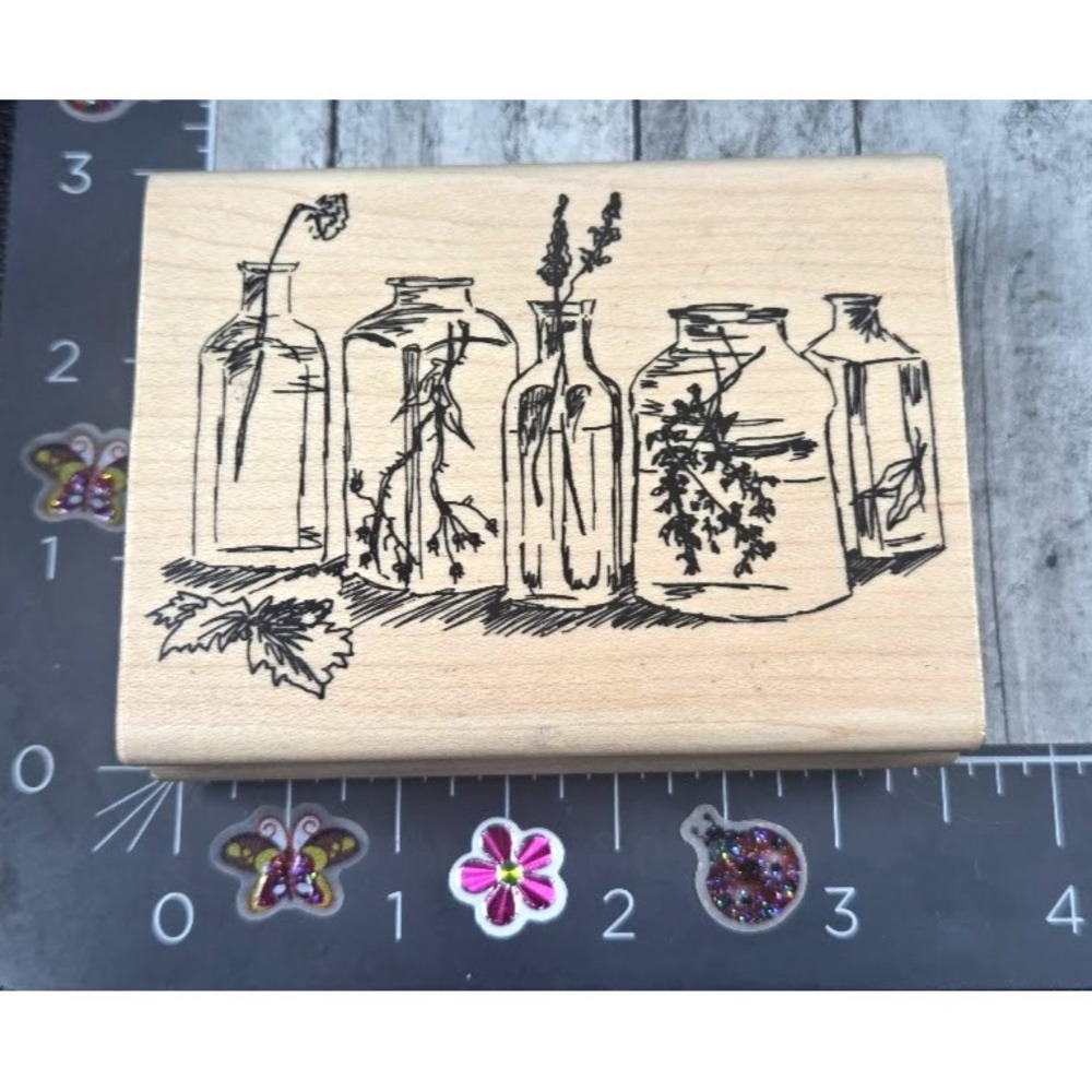 Stampington & Co. Herbal Bottles Medium M4366 Rubber Stamp Wood #D49